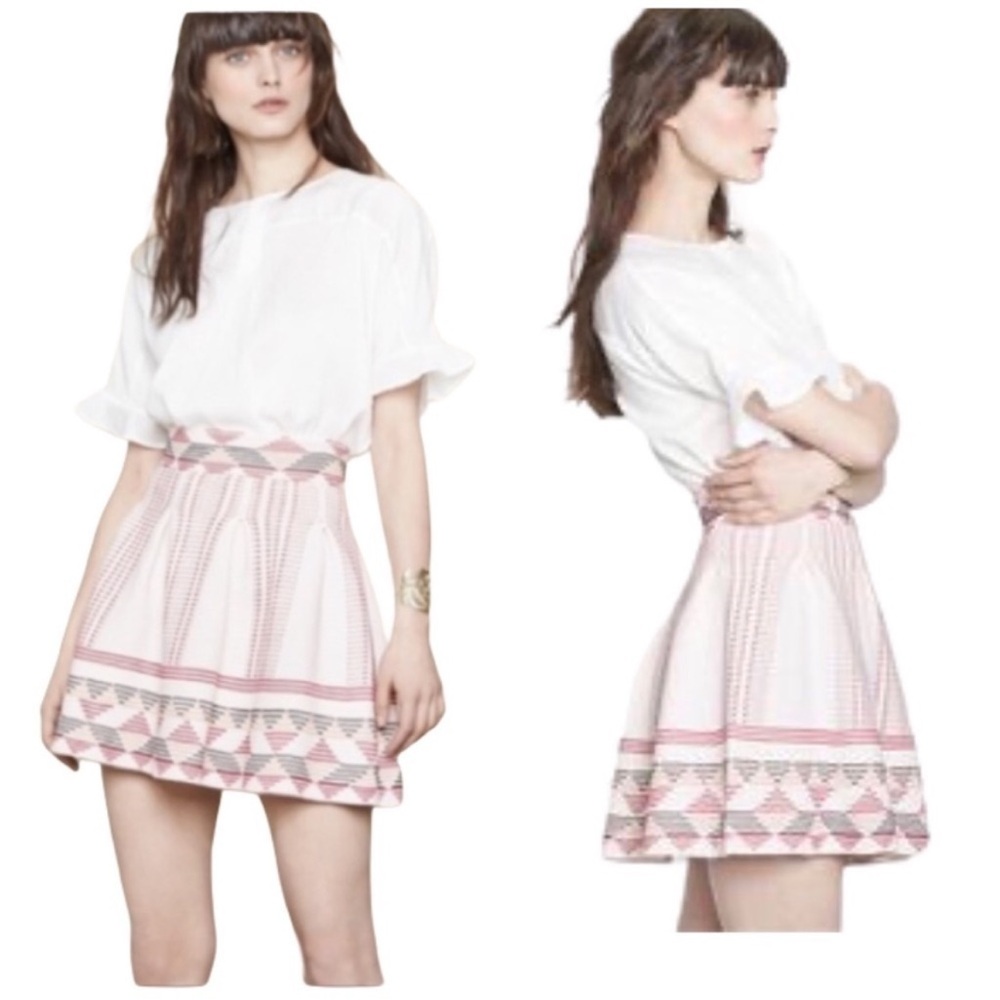 Maje Jordy Jacquard Knit Skirt Pleated Boho Print Size Small